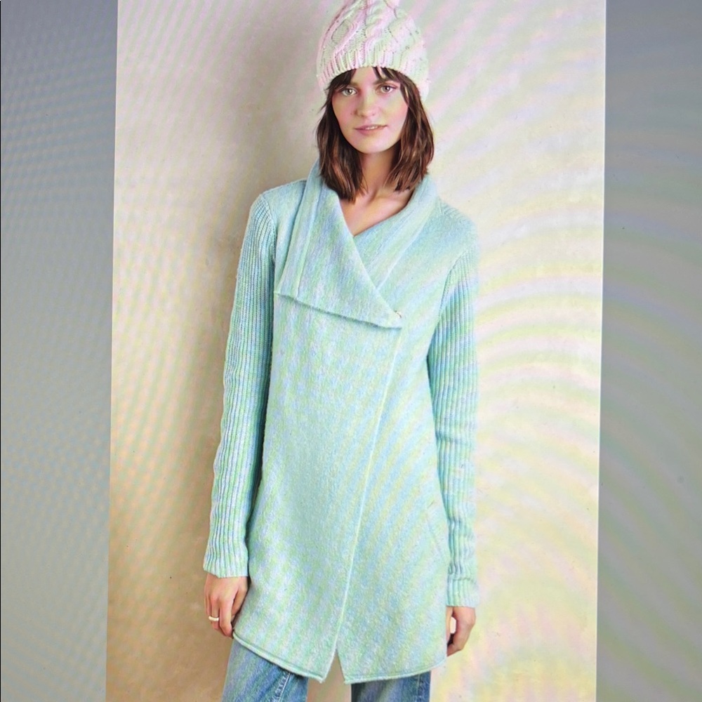 Anthropologie Draped Boucle Cardigan in Sky Blue by La Fee Verte